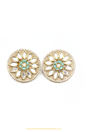 Gold Finished Firoza Kundan Studs By PTJ